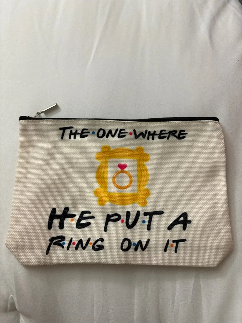 FRIENDS Canvas Zipper Pouch Cream with Yellow and Black Accents